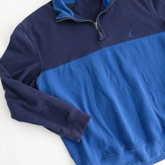Vintage Y2K 90's Nautica Blue  Half Zip Sweater ~2XLarge - Picture 9 of 11